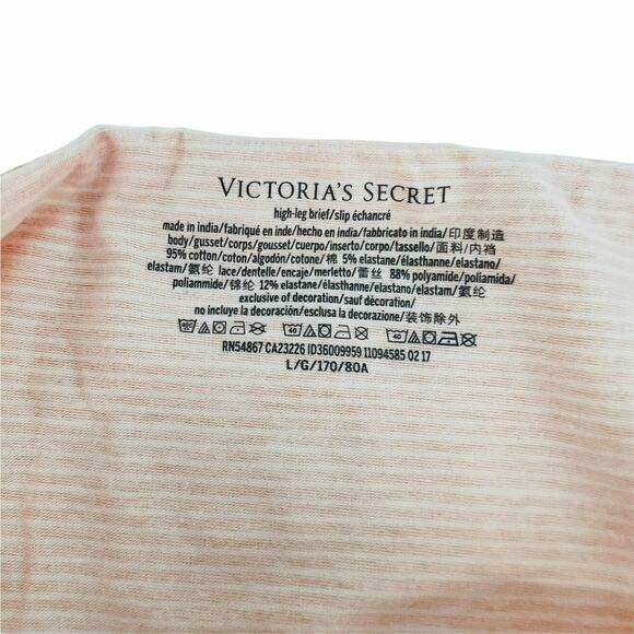 Victoria's Secret Hi Leg Brief Tangerine White Stripe Lace Inlay Panty Large - Picture 3 of 6